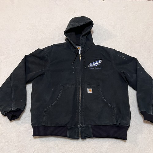 Carhartt J140 BLK Mens Large Black Loose Fit Duck Quilted Flannel Lined Jacket