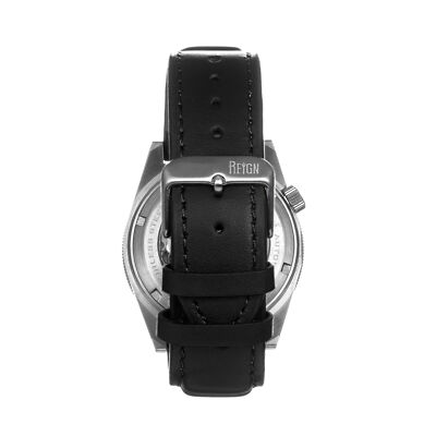 Pre-owned Reign Francis Leather-band Watch W/date - Black/silver