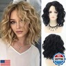 RENERSHOW Layered Short Wavy Bob Wig Black Curly Wigs for Women Side Part 12inch Heat Synthetic Wig
