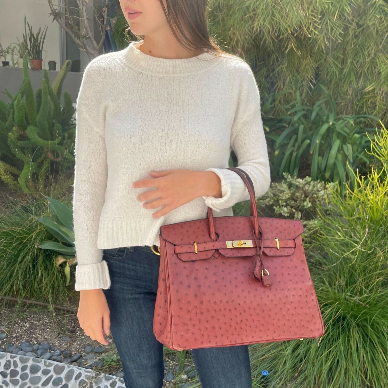 HERMES Vintage 2000 Birkin 35 Ostrich Leather Burgundy Tote HERMES Vintage 2000 Birkin 35 Ostrich Leather Burgundy Tote