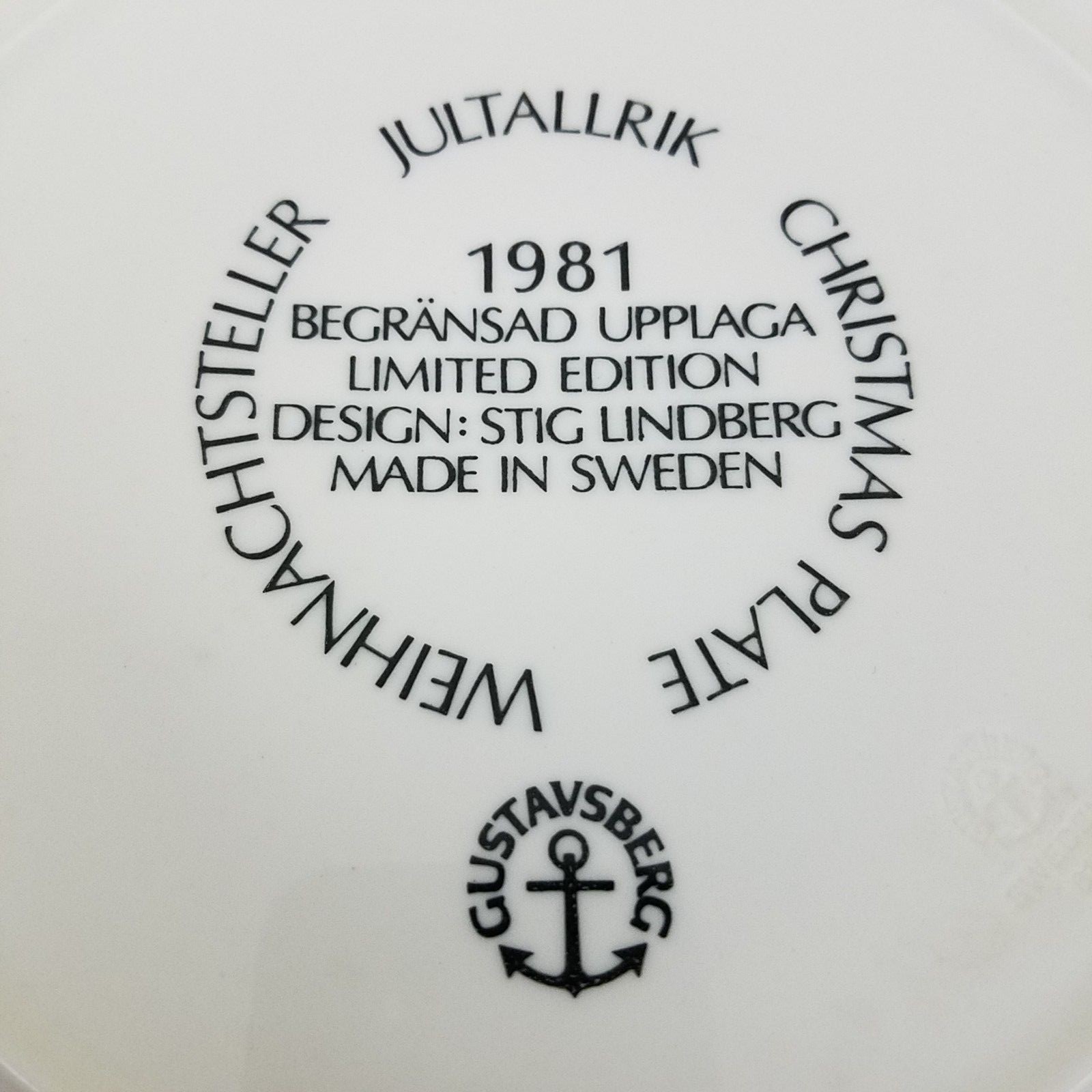 GUSTAVSBERG Ltd Ed 1981 CHRISTMAS PLATE 8 1/2