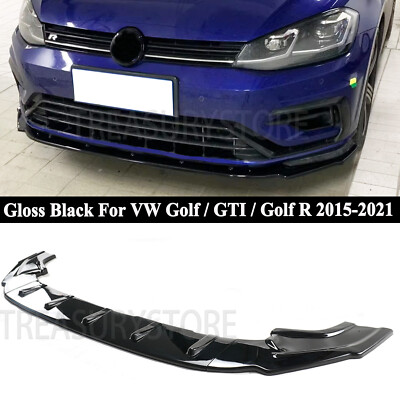 For VW Golf R GTI MK7 MK7.5 15-21 CS Style Front Bumper Lip Splitter Gloss Black