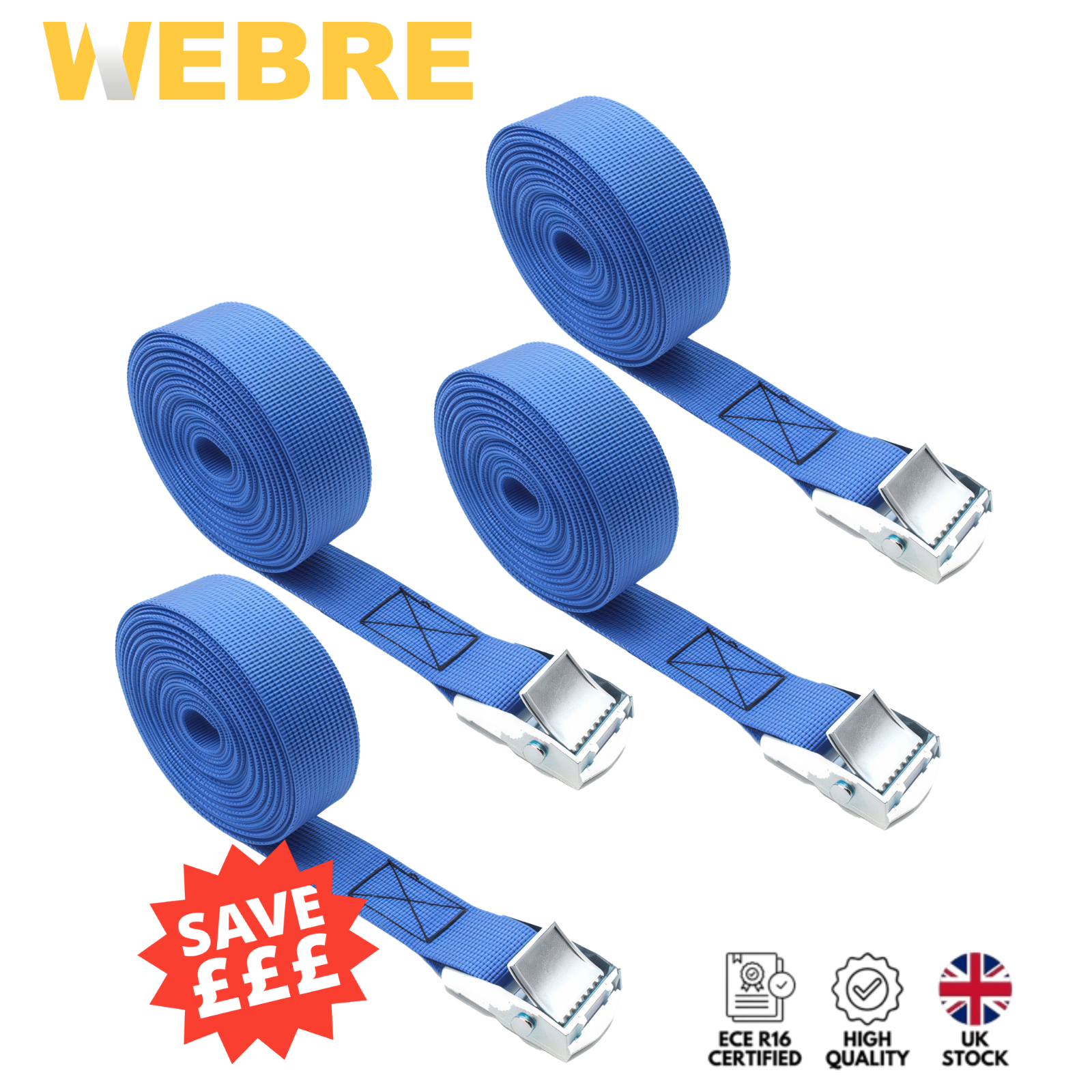 4x Heavy Duty Ratchet Tie Down Straps Quick Release 5M Blue