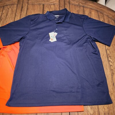 Core365 100% Polyester Golf Polo Sun Protective Collared Shirts Orange/Blue XXL