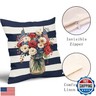 Patriotic 4th of July Flower Stripes Pillow Covers 18x18 Inch Independence Memorial Day American Flag Decorative Throw Pillow Case Cushion Cover Set of 2 for Bedroom Sofa Living Room Couch Chair