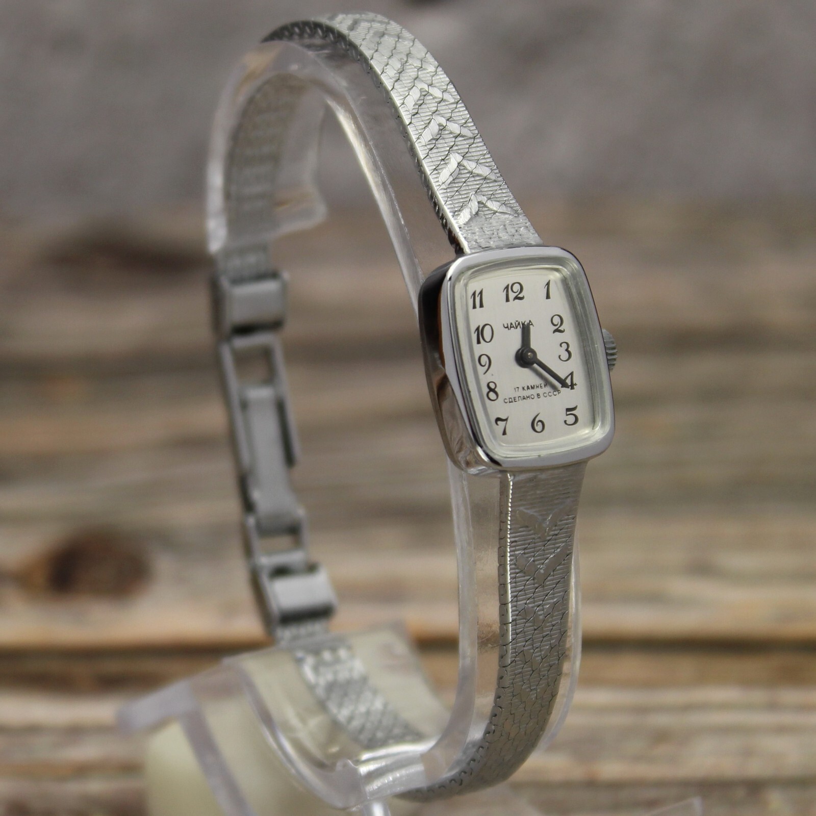 Vintage USSR Womans watch on bracelet CHAYKA 1301 Chaika baguette in Box ЧАЙКА⌚