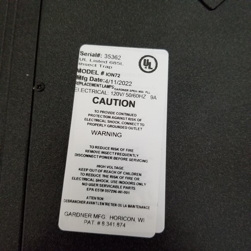 Gardner ifly Ion 72 Insect Light Trap Wall Mount Grilled Cover Mosquitos Flies