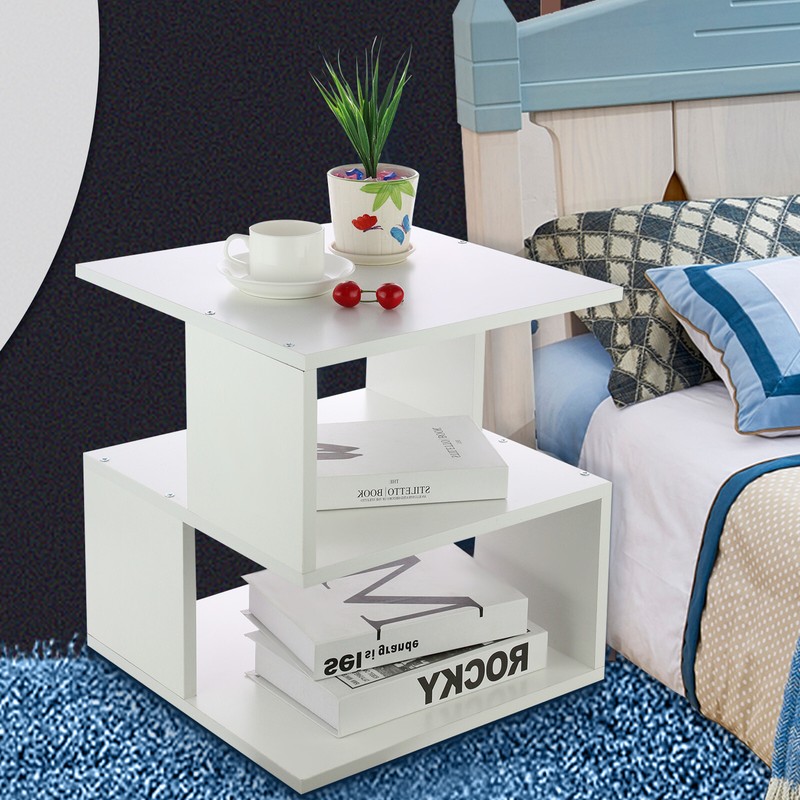 White Coffee Tea Table Square Side Desk Bedroom Nightstand With Storage Shelf Ebay