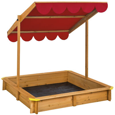 Holz Sandkasten mit verstellbarem Dach Sandkiste Sandbox Spielhaus Bodenplane