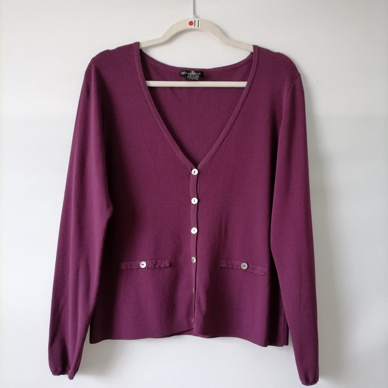 89th & Madison Womens Purple Long Sleeve Tight Knit Cardigan