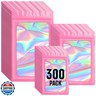 Funfery 300 Pack 3 Size Mylar Holographic Bags with Clear Window, Resealable, Smell Proof, Zipper Foil Bags for Food Storage, Sample, Small Business (Pink, 3x4.7, 4x6, 4.7x7.9in)