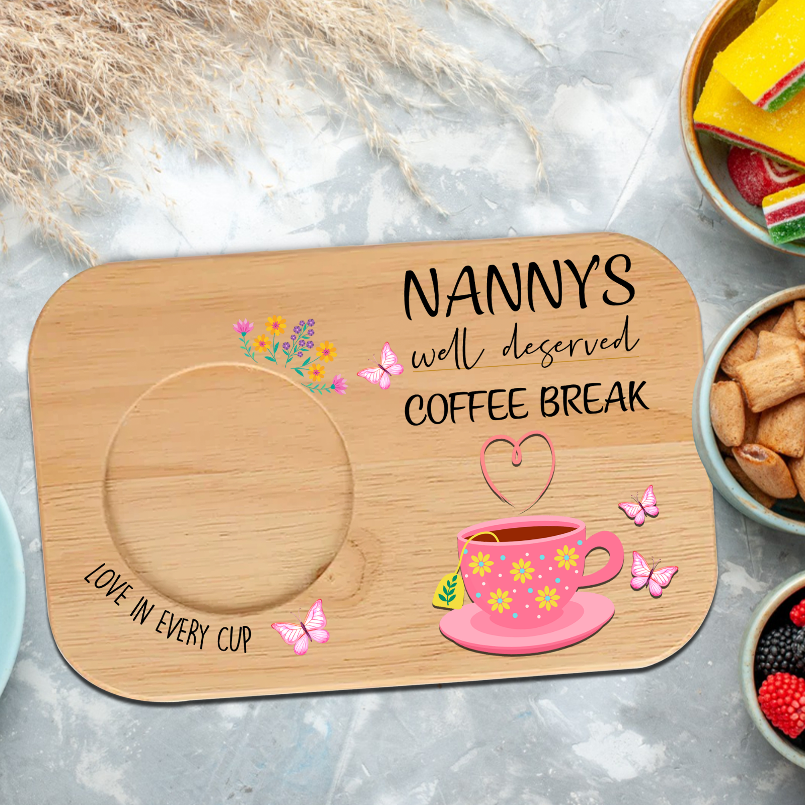 Tea and Biscuit Board, Personalised Custom UV Printed Wooden Tea & Biscuit Board