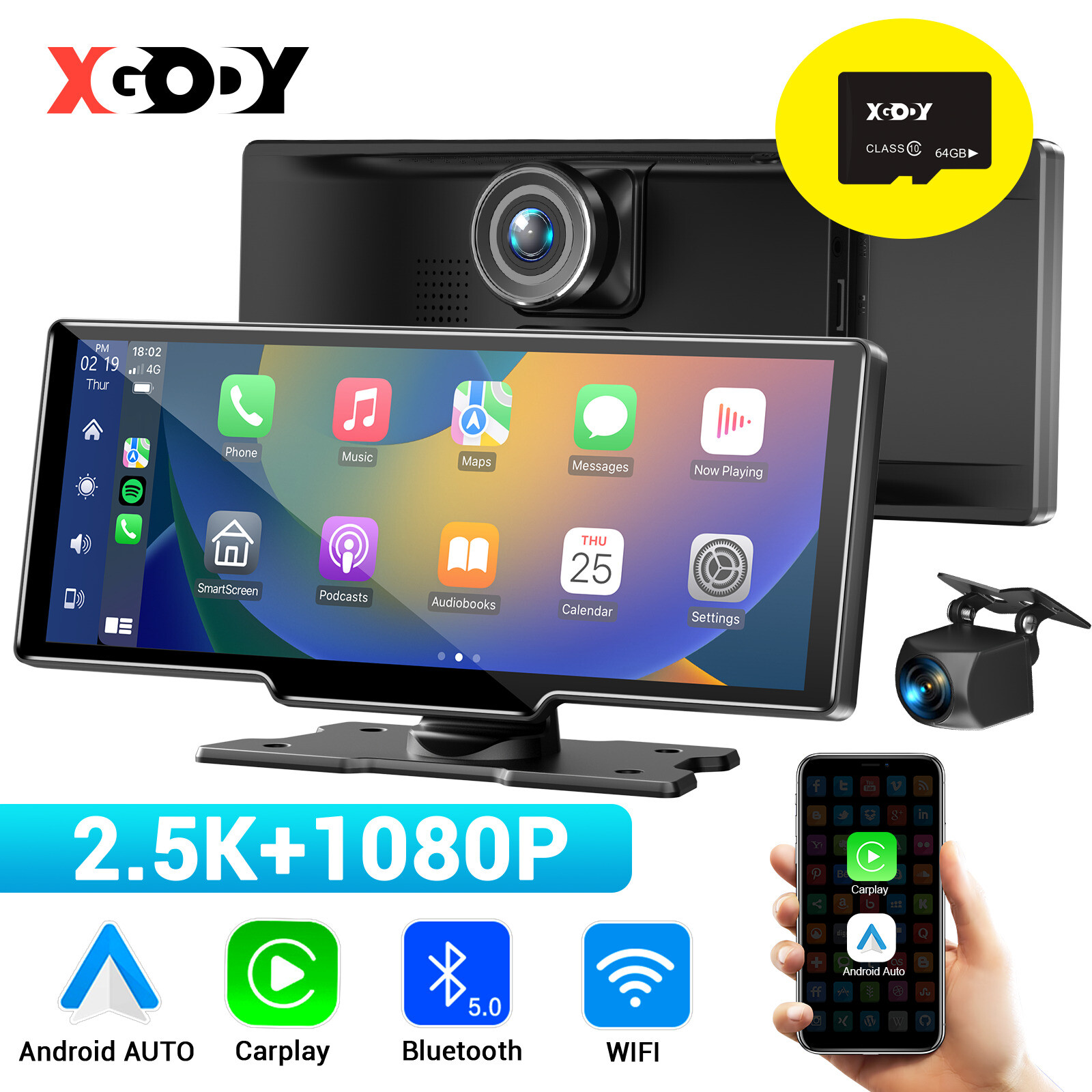 Android Auto Carplay Wifi Dash Cam 64gb Card