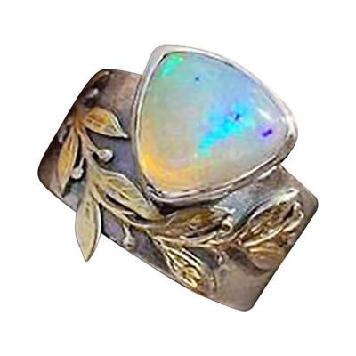 Opal Ring Gemstone Rings Leaf Design Adjustable Open Ring For Women