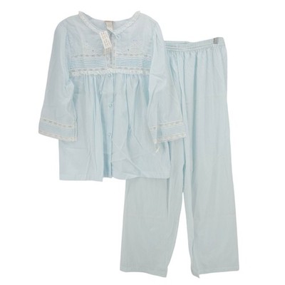 NWT BARBIZON Vintage Pajama Set Blue Lace Trim Size LARGE