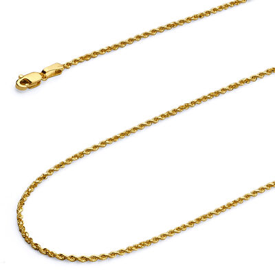 Pre-owned Wellingsale 14k Yellow Gold Solid 1.5mm Solid Rope Chain Necklace