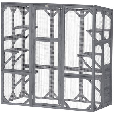 PawHut Catio Outdoor Cat Enclosure for 1-3 Cats, 59" x 28" x 60", Gray