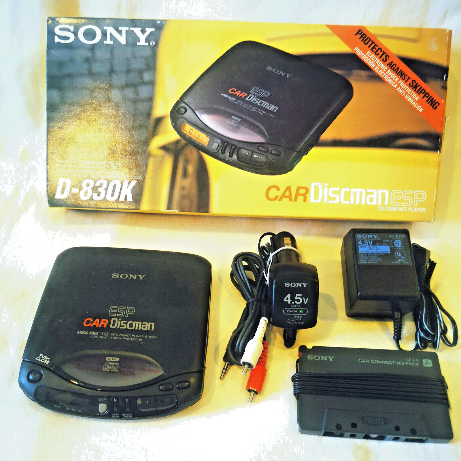 vintage Sony ESP Car Discman D-830K w/ box, AC & car