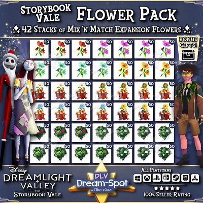   Disney Dreamlight Valley  42 Stacks of Flowers Storybook Vale  +Extra Items