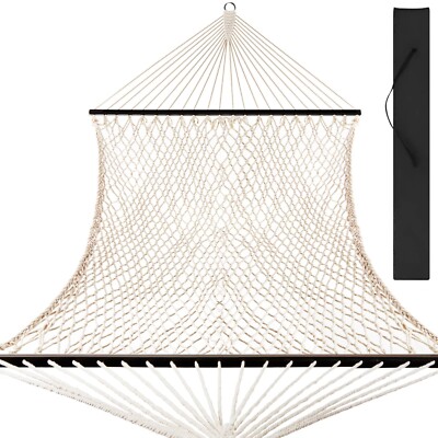 Best Choice Products 2-Person Woven Cotton Rope Double Hammock for Backyard w/ S