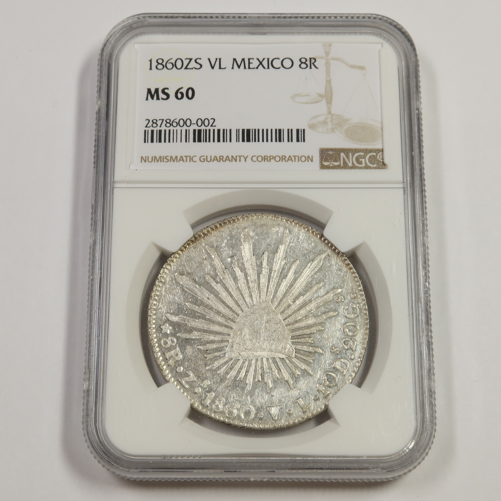 1893年-MO AM メキシコ 8レアル 自由の帽子大型銀貨 PCGS認証