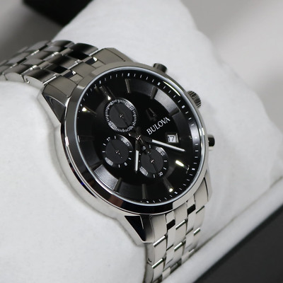 Bulova Sutton Classic Stainless Steel Chronograph Black Dial Men's Watch 96B412
