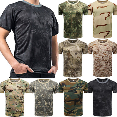 Men Tactical Breathable Camo Quick Dry Tops Short Sleeve Tee Mesh T-Shirt  Blouse | eBay