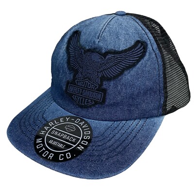 Harley-Davidson Motorcycles Denim Snapback Trucker Hat Cap Blue/Black