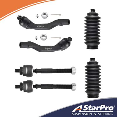 6pc Front Inner Outer Tie Rod Ends Boots For 1996-2000 Honda Civic and Acura EL