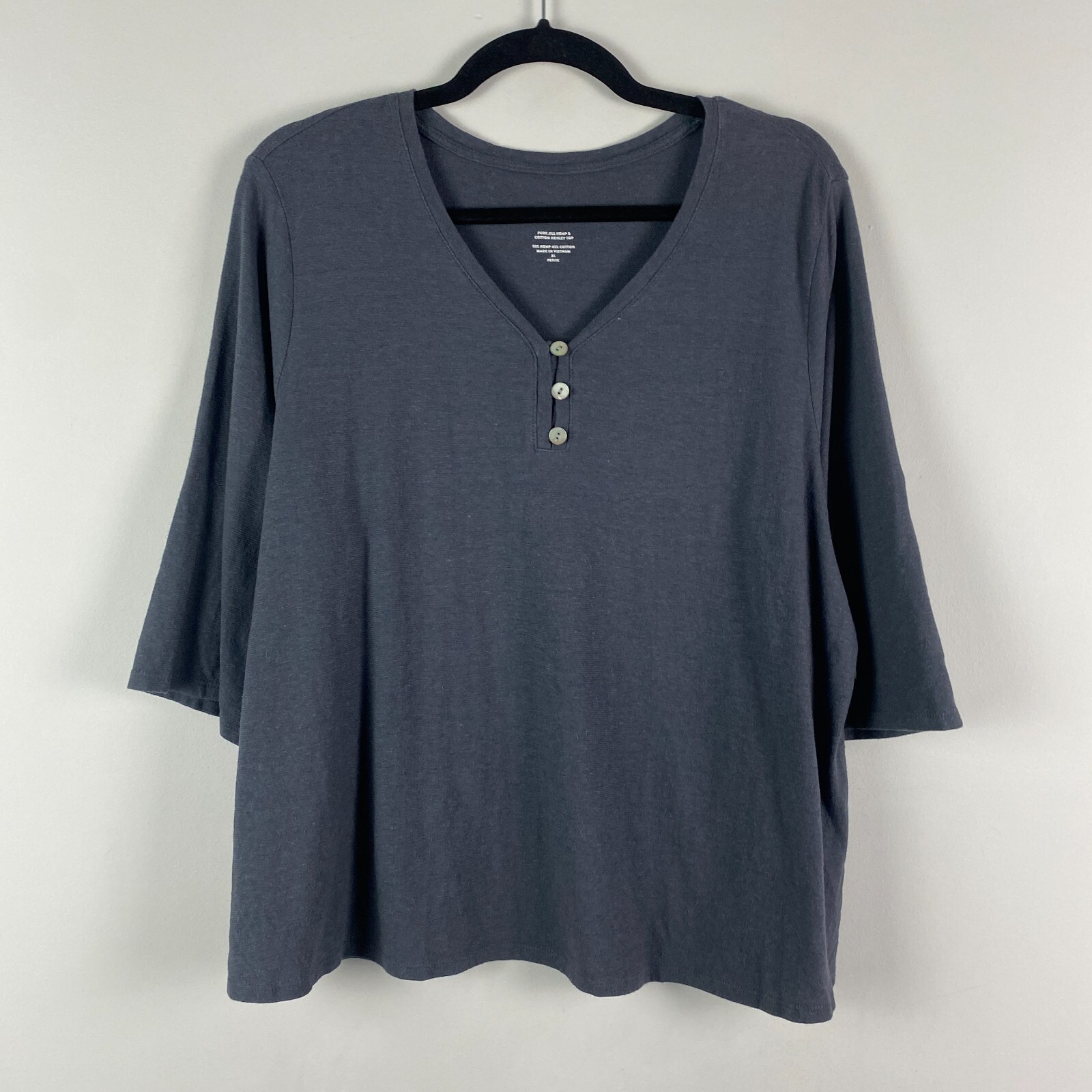 Pure J Jill Hemp Cotton Henley Top Size XL Petite Gray V