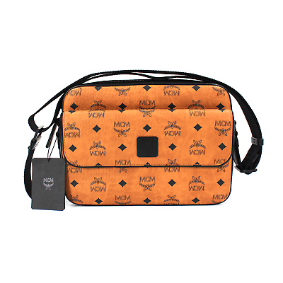 MCM Aren Medium Visetos Cognac Messenger Bag NEW Logo Crossbody