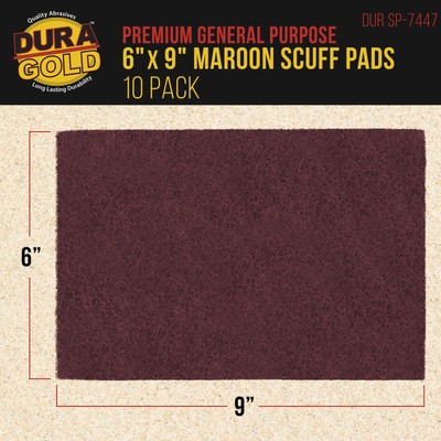 10 Dura-Gold 6" x 9" Maroon General Purpose Scuff Pads, Sanding Surface Auto Car