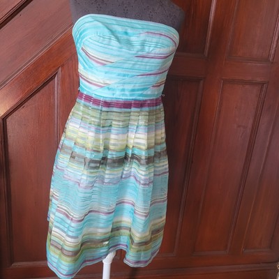 Donna Morgan Womens Blue Purple Striped Strapless Party Dress Gown  10 New