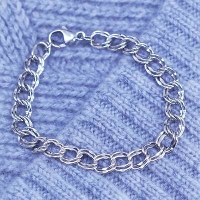 ITALY MADE SILVER925 LEON BRACELET/シルバー LEON~925 Sterling Silver- Quad Chain -Brown Stone Bracelet