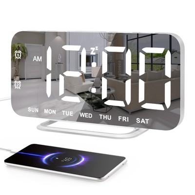 Super Slim LED Digital Alarm Clock, Mirror Surface for Makeup, with Diming Mo...