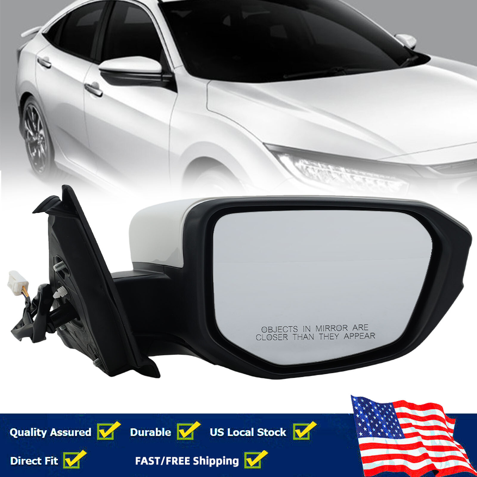 Правое загрунтованное Белое зеркало заднего вида для Honda Civic 2016-2021 с ручным открыванием со стороны пассажира