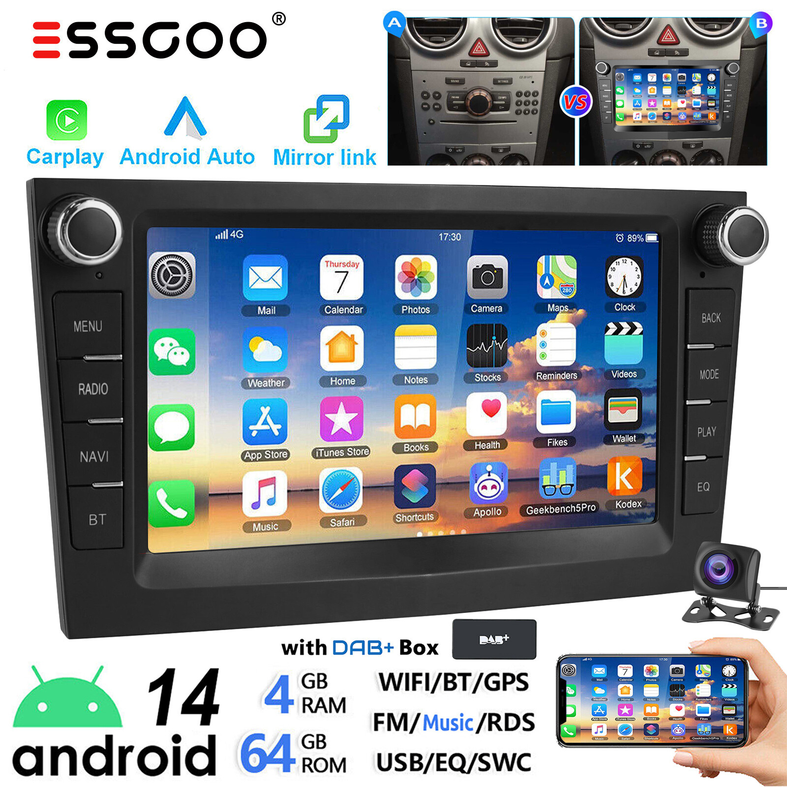 Astra H Radio Android 14 Autoradio Für Opel Astra H, Corsa C/D, Zafira A/B – 8 Zoll, 4+64GB, GPS, CarPlay Radio Astra H