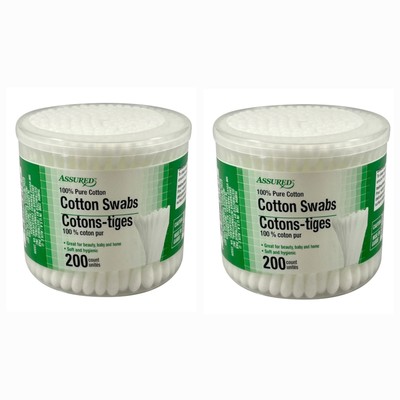 2 PACKS Of  Assured Cotton Swabs, 200-ct.