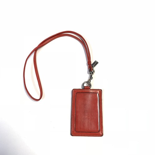 Coach ID Credit Card Neck Laynard Signature C Beige Khaki Red