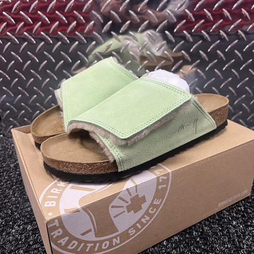 Pre-owned Stussy ? Eu 40 -  X Birkenstock Solana Suede Shearling Slide Washed Green