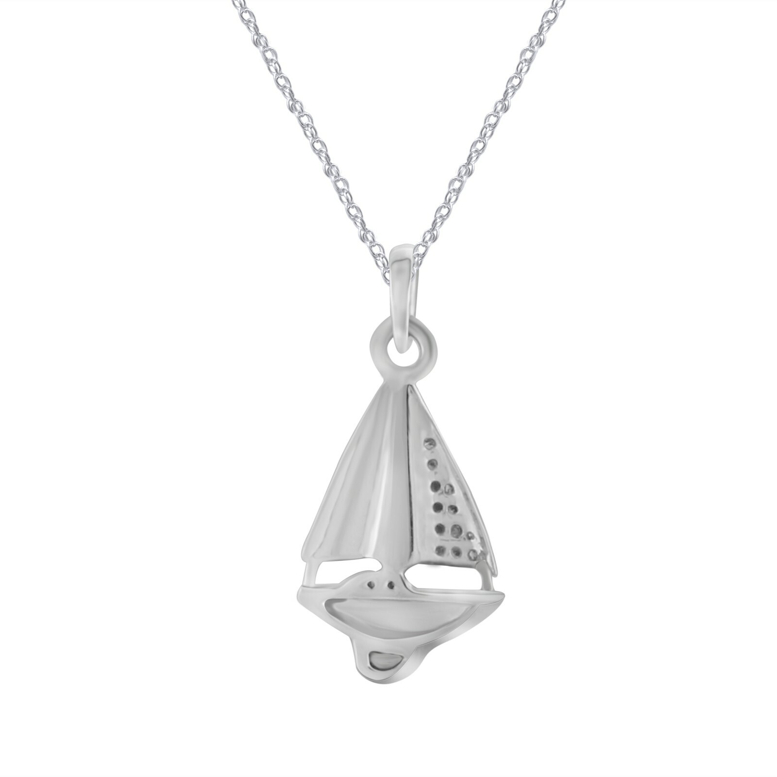 Pre-owned Halo 14k White Gold Round Cut Natural Diamond Sail Boat Ship Pendant In H-i