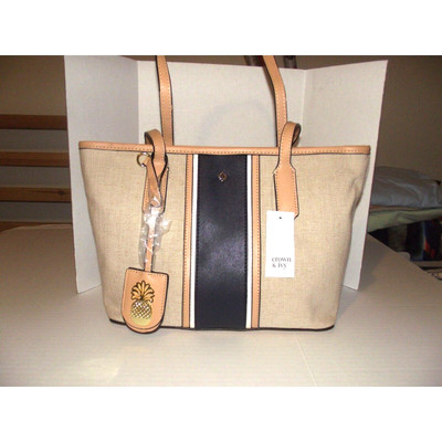 Crown & Ivy Tote Bag - Canvas & Faux Leather - Striped Design - Pineapple Charm