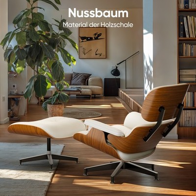 Klassischer EAM Lounge Chair und Ottomane PU Leder Sessel Drehstuhl Shell Chair