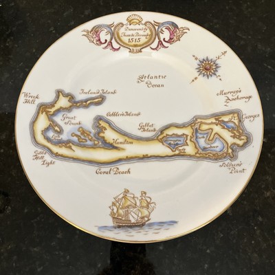 Royal Tuscan Wedgwood Fine Bone China Souvenir Plate - Bermuda Map 24K GOLD Rim