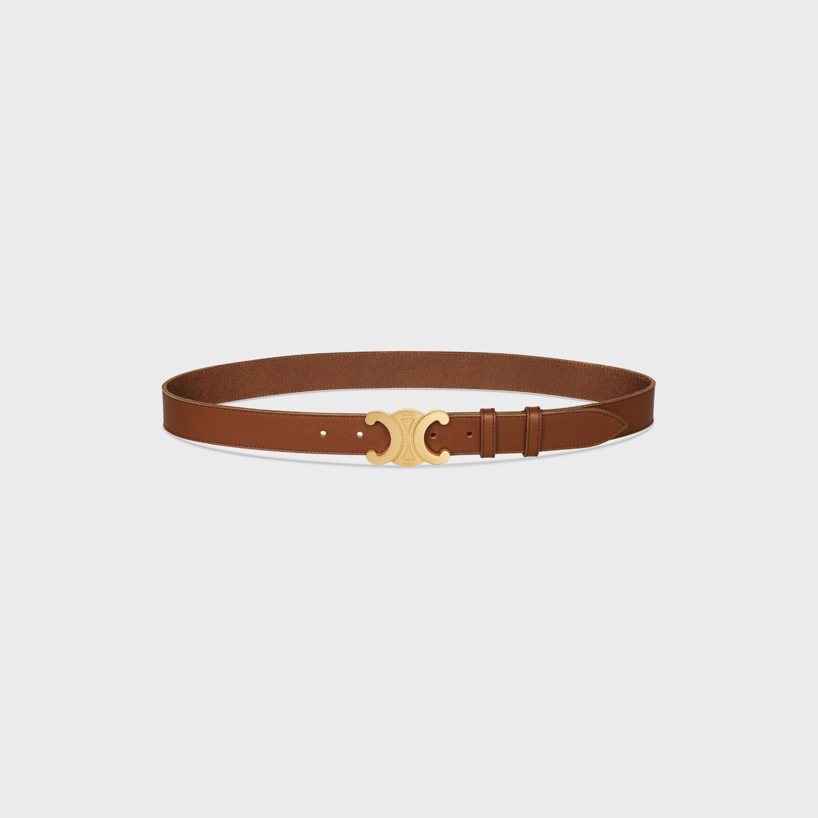 Pre-owned Celine 760$ Men's Large Triomphe Buckle Belt - Camel Brown Vintage Calfskin