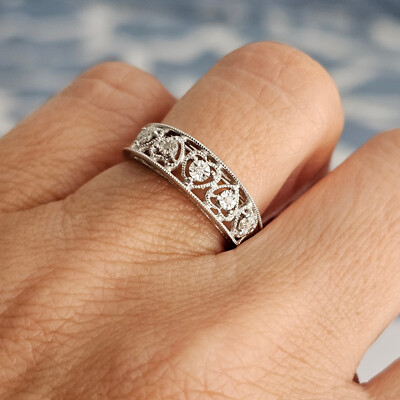 925 Sterling Silver Multi Heart Clear CZ Filigree Ring Sizes 7-8 Wooden Box NEW