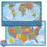 2 Pack - Laminated World Map Poster and USA Map Set - Equal Earth world map design shows continents at true relative size - US Map 18” x 29”