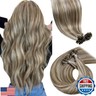 LaaVoo K Tip Hair Extensions Real Human Hair Highlight Brown Utip Hair Extensions Human Hair Light Brown and Golden Blonde Ktip Human Hair Extensions Short Straight 50s 50g 14 inch