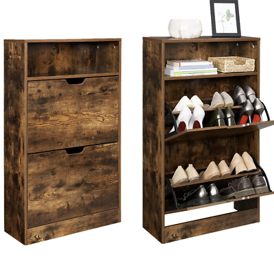Vintage Shoe Cabinet with 2 Flaps Shoe Rack with an Open Shelf