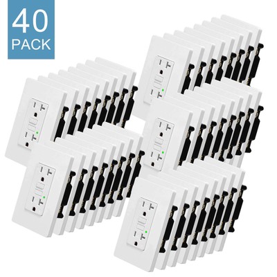 Self-Test GFCI Outlet 20A Tamper Resistant Receptacle LED Indicator White 40Pack